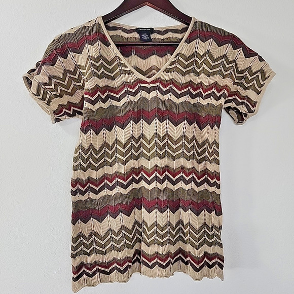 Calvin Klein Women’s Small Chevron Knit Sweater Top Y2K Style Short Sleeve - Picture 1 of 7